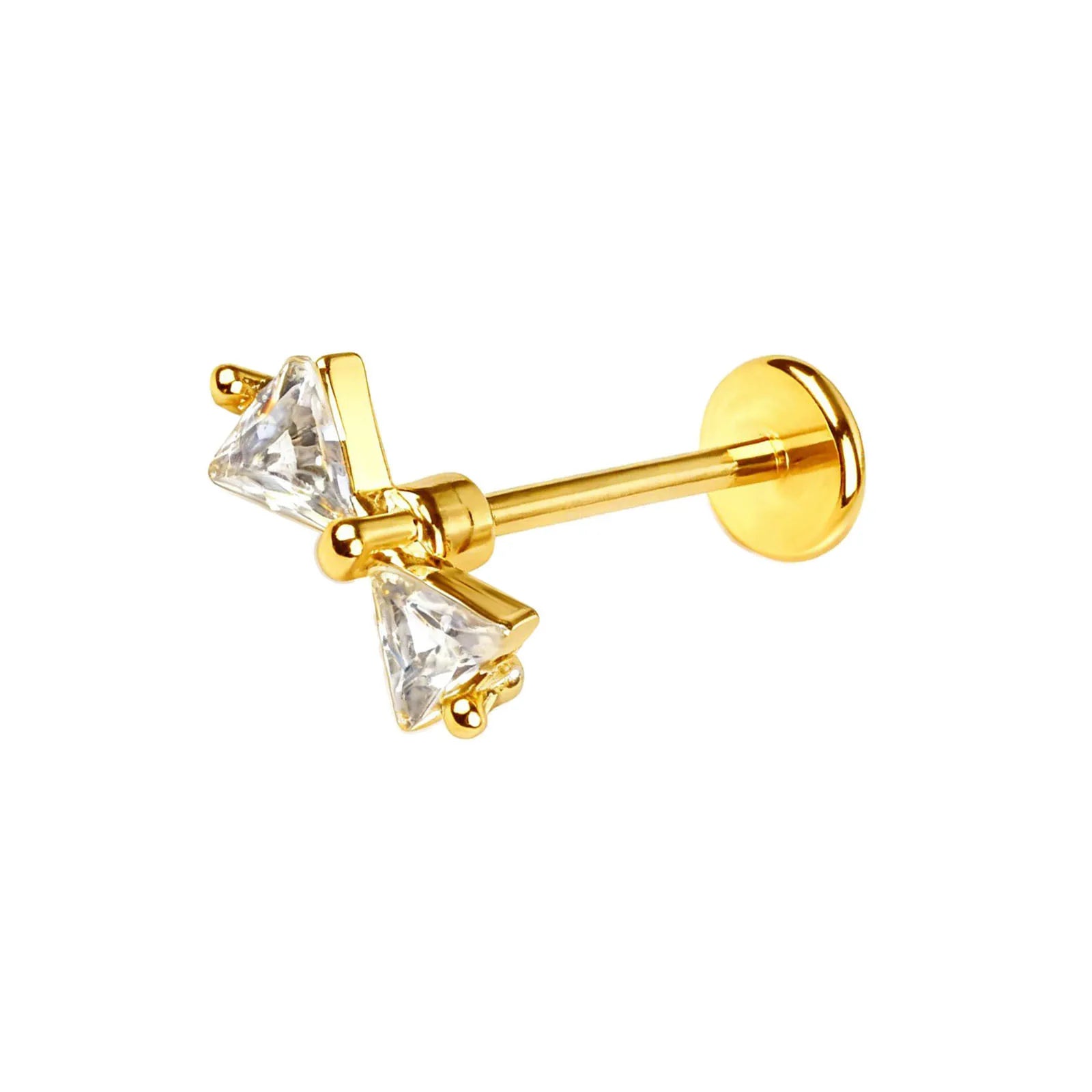 Stainless Steel Ear Studs - Micro Paved Zirconia Cartilage Earrings, Delicate Minim additional angle