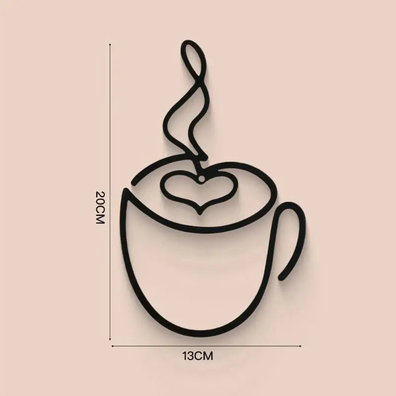 Metal Black Coffee Cup Wall Art Decor | Kitchen, Cafe & Coffee Bar Wall Hanging close-up view