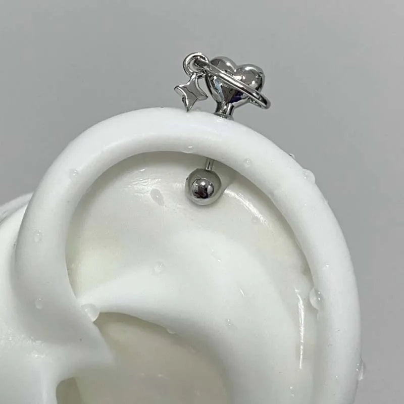 Stainless Steel Heart and Star Stud Earrings | Women's Punk Y2K Jewelry alternate view