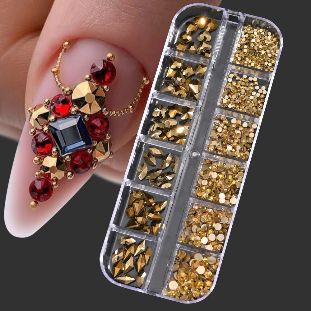 12Grids Pink Mixed Nail Rhinestones Luxury Nail Charms Glitter Crystal Jewelry Gems N alternate view
