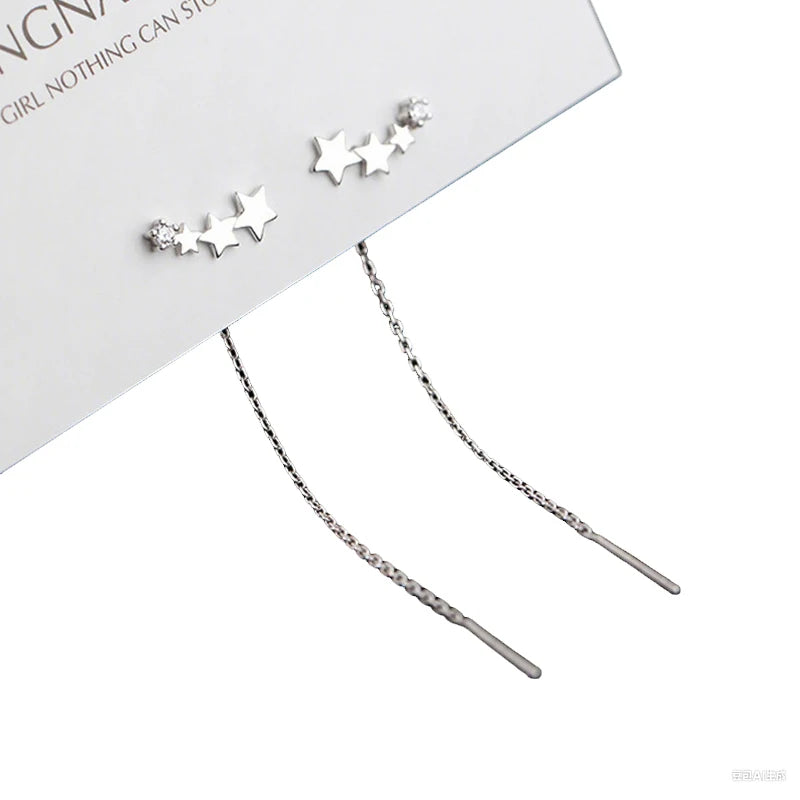 EVISPOL New Design Star Long Tassel Earrings for Women Fashion CZ Dangle Stud Earring close-up view