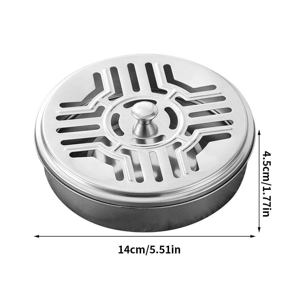 Stainless Steel Mosquito Coil Holder with Cover | Round Mosquito Coil Tray close-up view