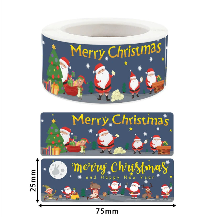 120Pcs Christmas Stickers Roll | Santa Claus Snowman Merry Christmas Gift Sealing Stic close-up view