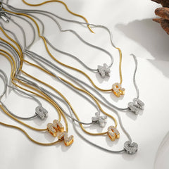 Fashion Tiny CZ Zircon Initial Alphabet Pendant Neckalce Gold Plated Stainless Steel A close-up view