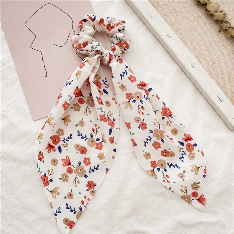 Fashion Leopard Print Bow Satin Long Ribbon Ponytail Scarf Hair Tie Scrunchies Women alternate view