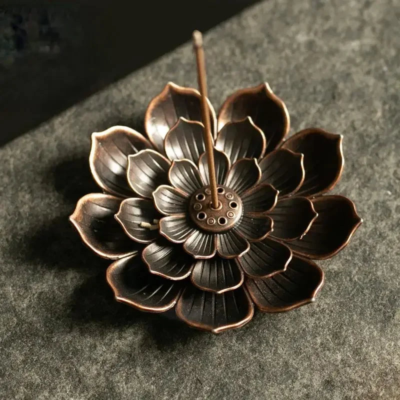Lotus Incense Burner Stick Holder | Alloy Buddhism Meditation Decor lifestyle view