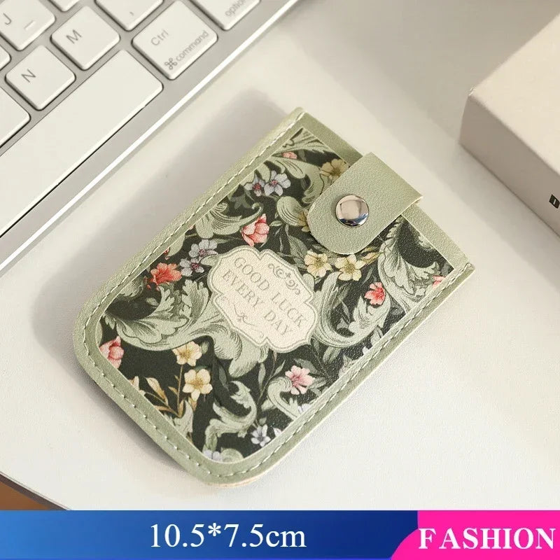 Creative 5 Card Pocket PU Leather Mini Wallet with RFID Blocking and Floral Print | Slim detail view