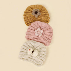 Baby Crochet Turban Hat with Flower Decor | Winter Warm Knit Headwrap for Infant Girls