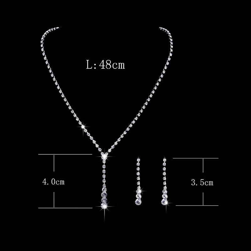 Inspired Celebrity Style Crystal Long Drop Necklace Earrings Set Women conjunto feminino detail view