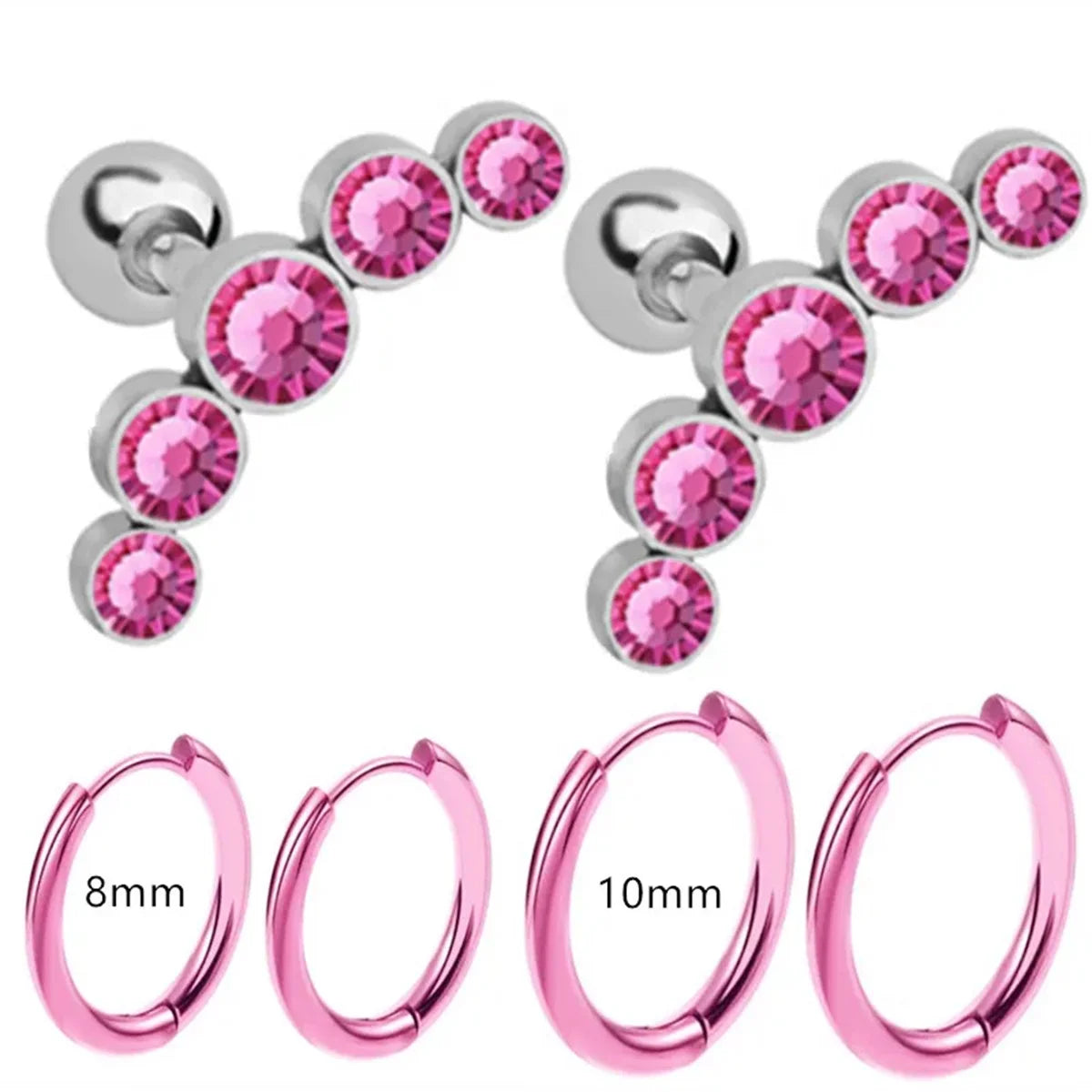 EVISPOL 6Pcs Fashion Stainless Steel Colorful Crystal Tragus Stud Earrings Set Heli additional angle