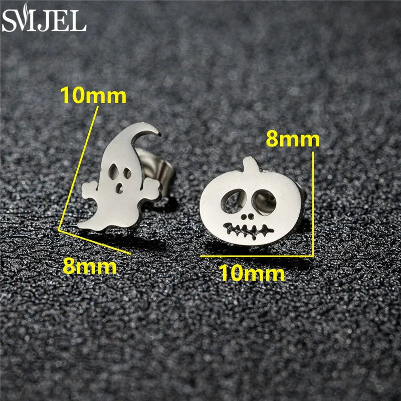 Punk Halloween Earring Black Stainless Steel Ghost Pirate Skull Stud Earrings Women M lifestyle view