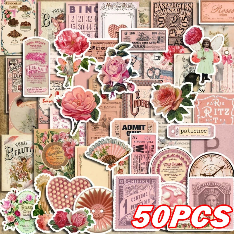 50pcs Cute Pink Cartoon Stickers | Aesthetic Decals for Laptop, Scrapbook, and Statio alternate view
