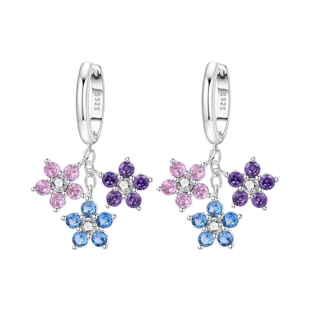 Orstarry Original 925 Sterling Silver Blue Iris Flower Earrings Women Hoop Earring An lifestyle view