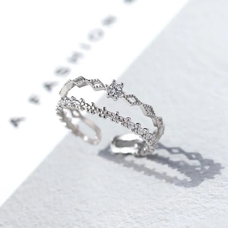VENTFILLE 925 Sterling Silver Flower Lace Ring Korean Fashion Opening Inlaid CZ Adjustab detail view