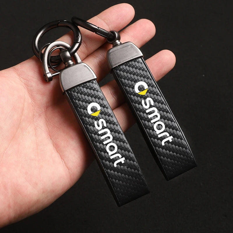 Carbon Fiber Style Keychain | Smart EQ Fortwo Key Ring close-up view