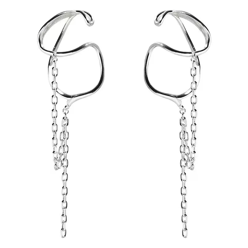 925 Sterling Silver Ear Cuff Without Piercing | Chain Tassel Earring for Women lifestyle view
