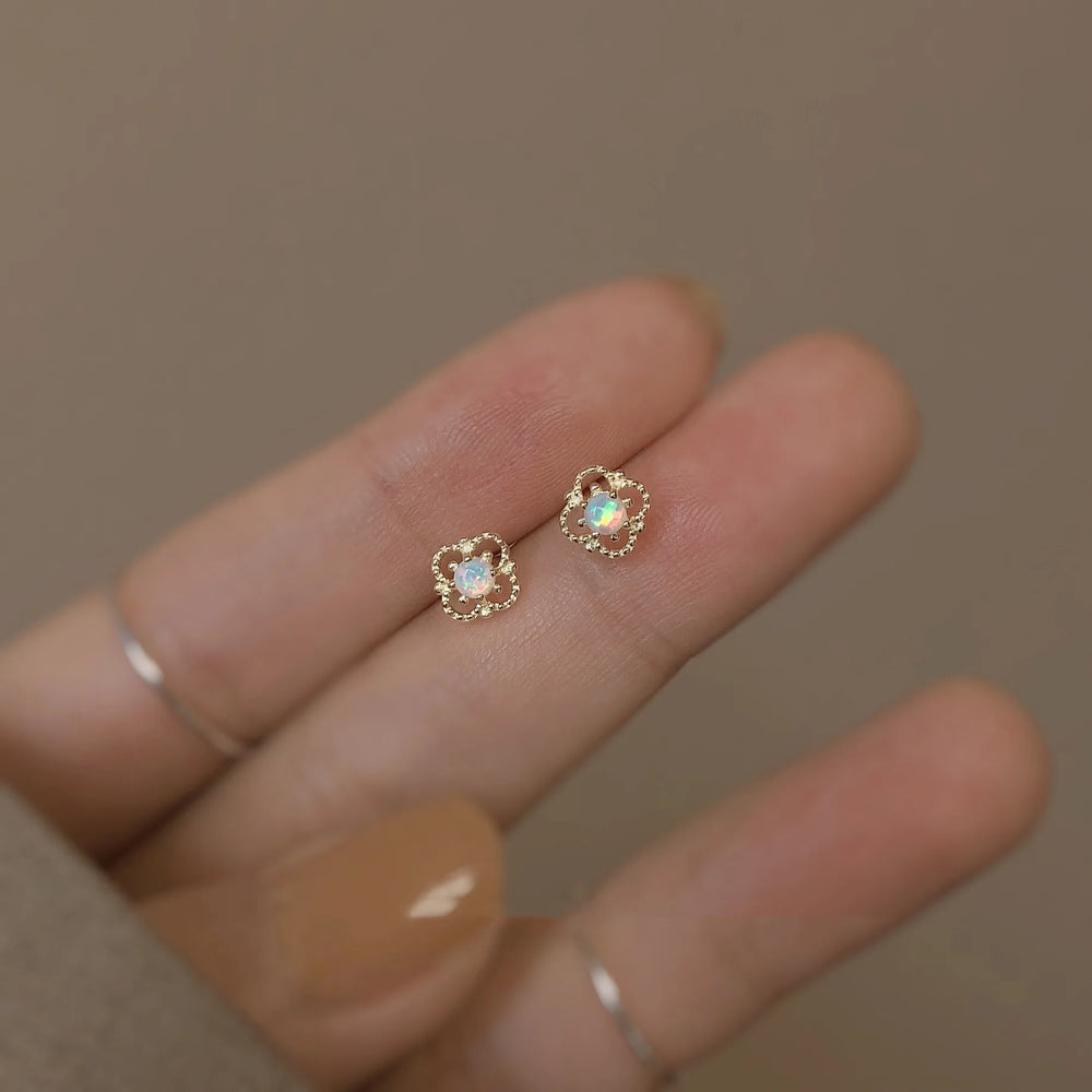 925 Silver Needle Simple Shiny Zircon Earrings Gold Plating Jewelry Crystal Stud Earri close-up view