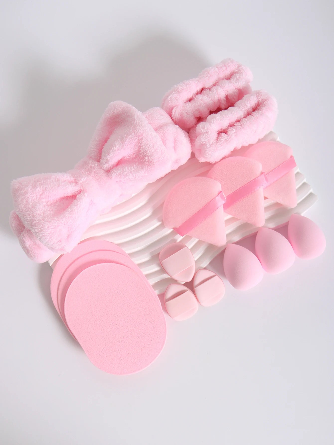 15Pcs Multi-Colored Fluffy Headband and Makeup Sponge Set | Sweet Style Beauty Kit close-up view