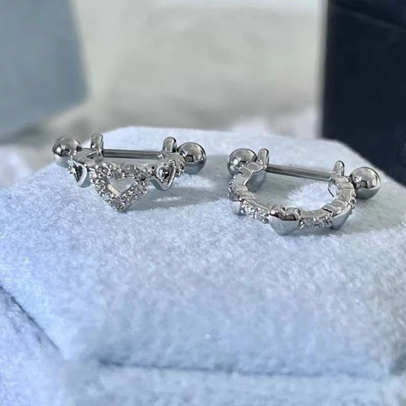 New Hollow Heart Ear Bone Nail for Women Girls Stainless Steel Silver Color Zircon additional angle