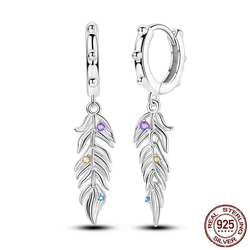 Luminous Shell Women Earrings Original 925 Sterling Silver Pave CZ Star Moon Hoop Earrings Engagement Wedding Jewelry