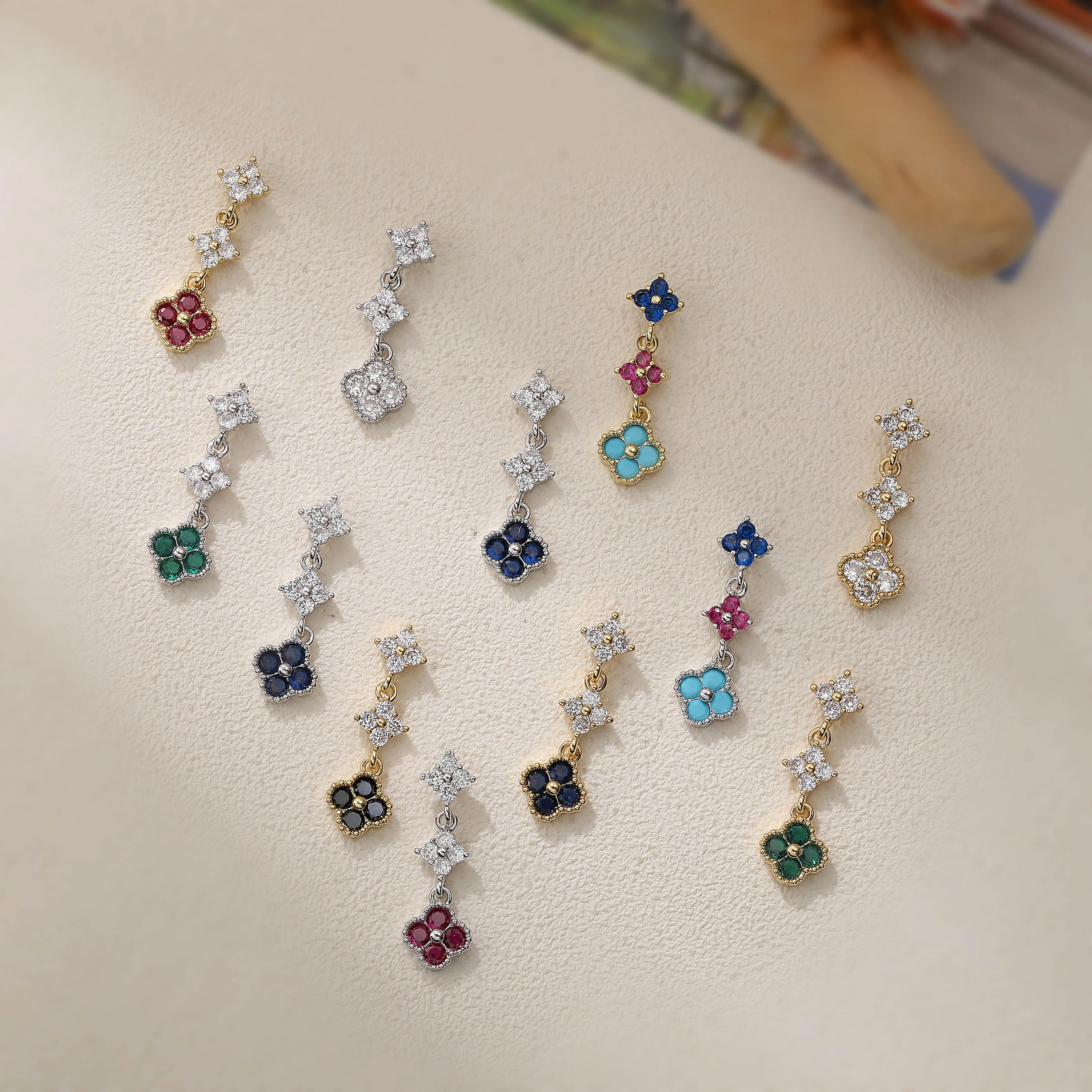 HECHENG,Sparkling Zirconia Stud Earrings Floral Tassel Earrings French Banquet Style alternate view