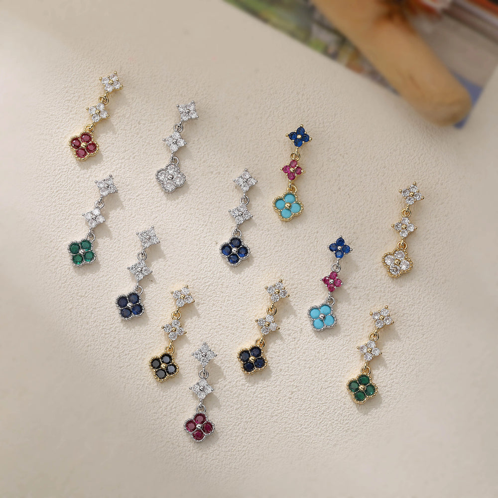 HECHENG,Sparkling Zirconia Stud Earrings Floral Tassel Earrings French Banquet Style alternate view
