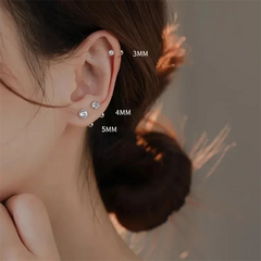 3Pairs Classic Round Zirconia Stud Earrings For Women, Stainless Steel Women's Cartilage detail view