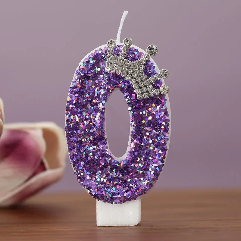 Purple Crown Birthday Candles Number 0 to additional angle