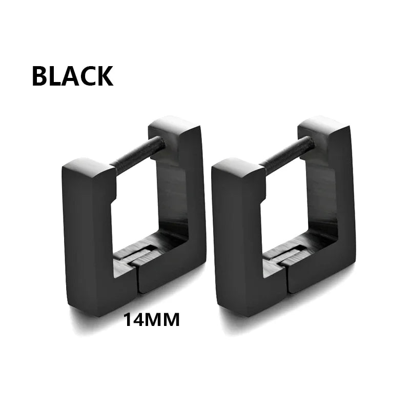 Geometric Stainless Steel Hoop Earrings | Square Triangle Punk Jewelry for Men Women lifestyle view