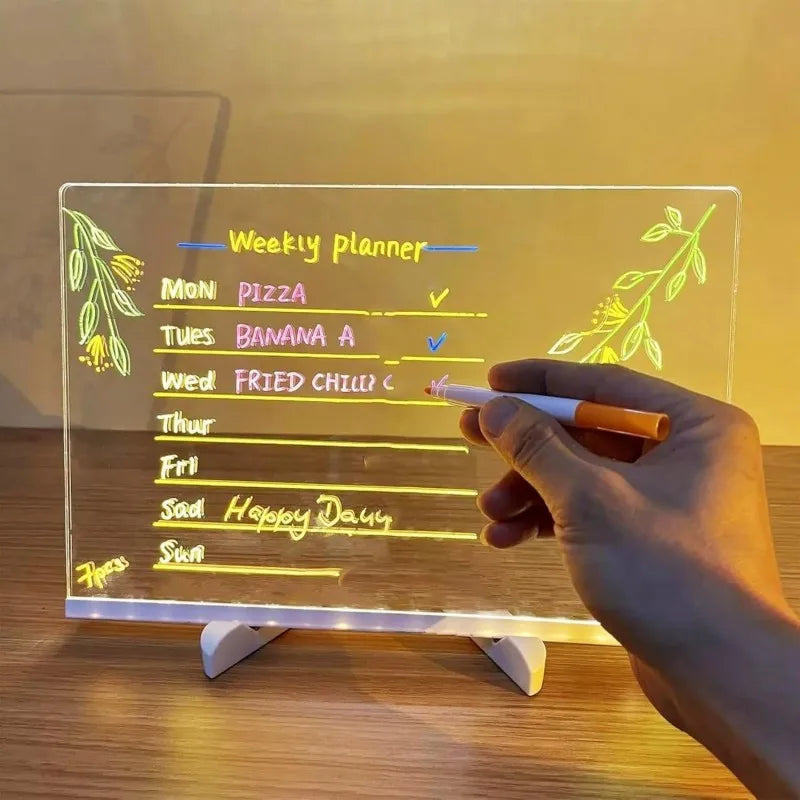 Glowing Acrylic Message Board Night Light | Rewritable Drawing Lamp for Kids close-up view