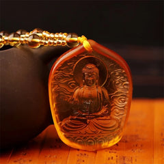 Handcrafted Buddhist Mala Bead Necklace | Stone Buddha Pendant close-up view