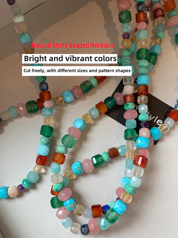 Imitate Colorful Natural Stone Beaded Necklace | Women's Sweet Fashion Jewelry Set wi lifestyle view