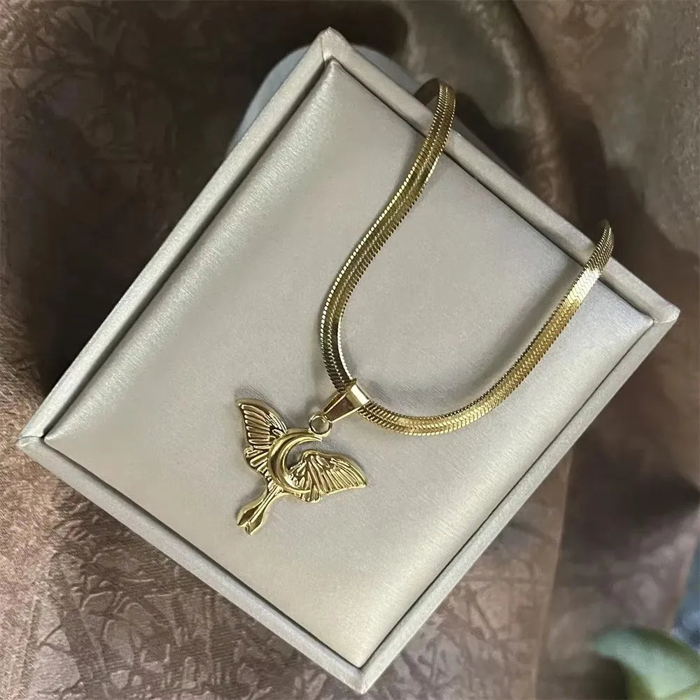 40cm+5 Exquisite stainless steel OX Moon Necklace Half Moon Blade Chain Necklaces G additional angle