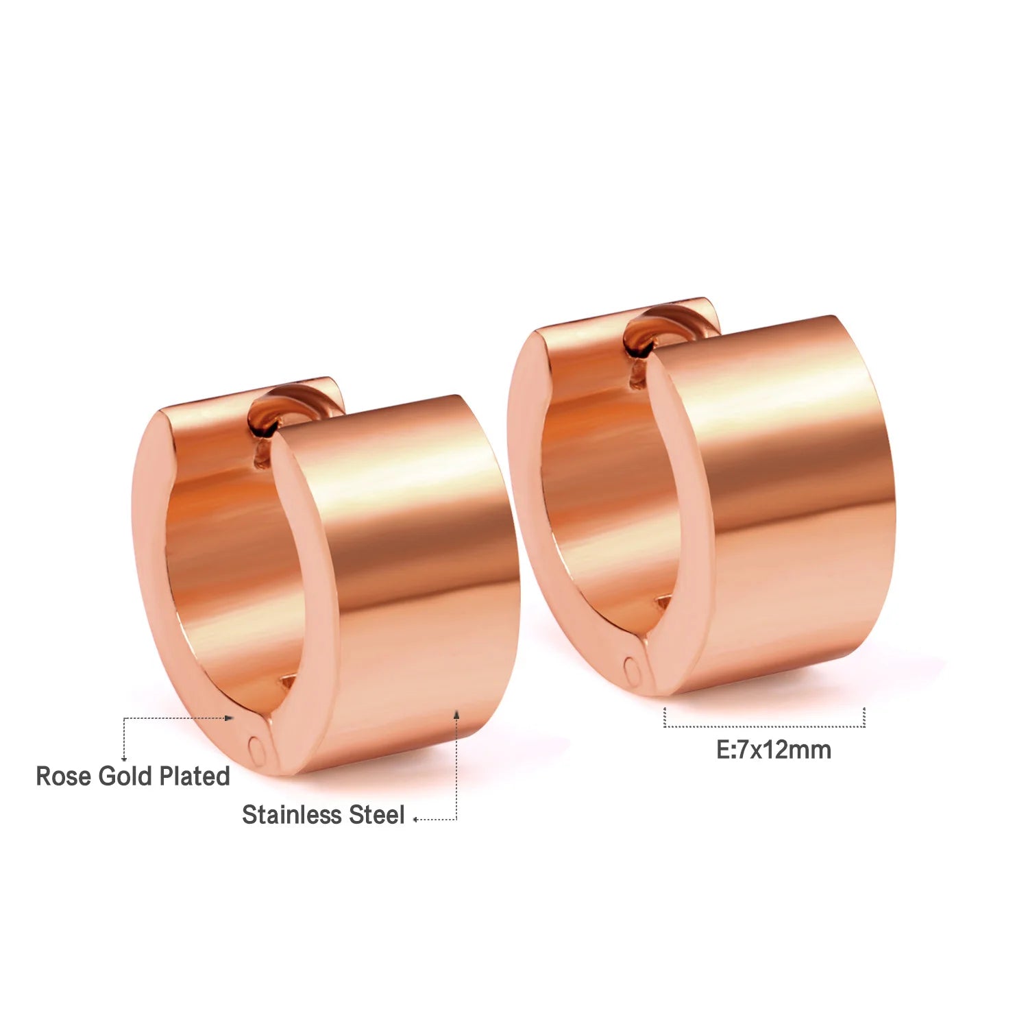 Solid Smooth Hoop Earrings Rosegold Black Stainless Steel Simple Round Ear Clips | additional angle
