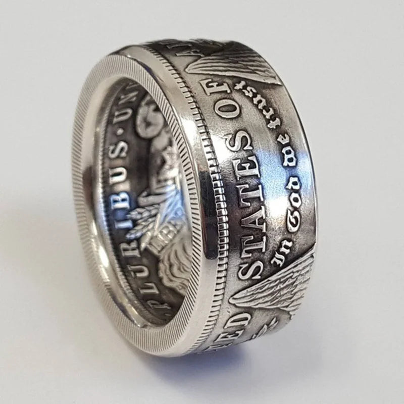 New S925 Sterling Silver Ring Thai Silver Vintage National Emblem Motto Ring For Men lifestyle view