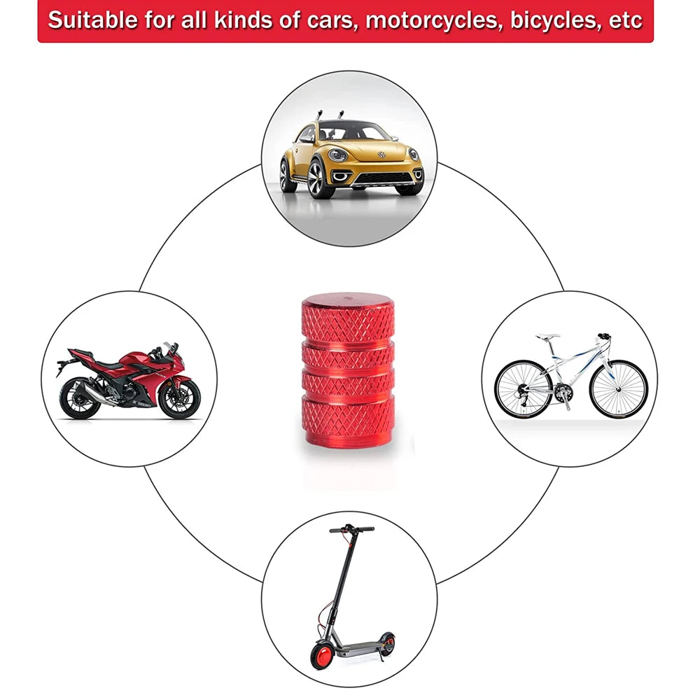 Aluminum Tire Valve Caps, Dustproof Stem Covers for Car Truck Bike close-up view