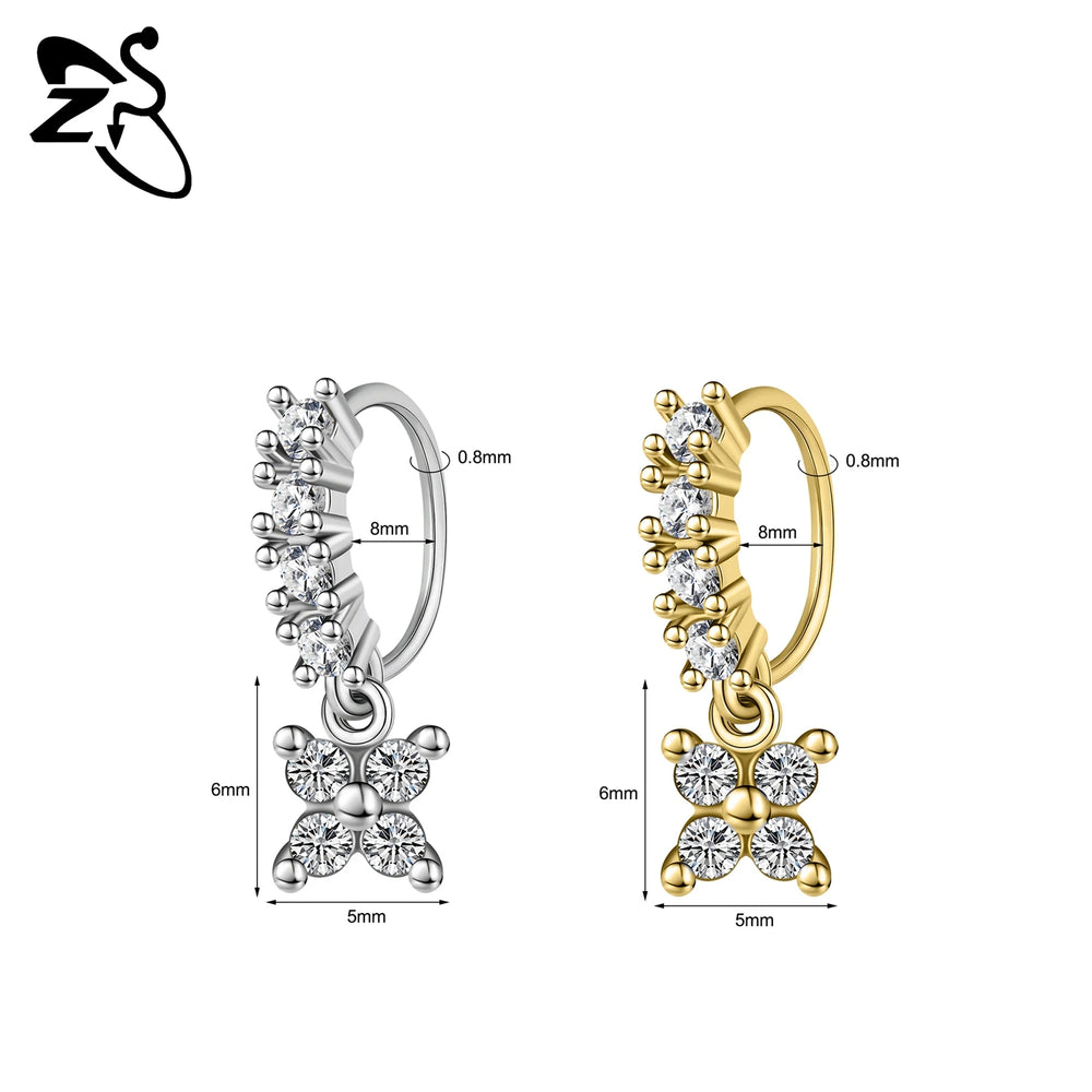 ZS 1 Piece 20G Trendy Hoop Nose Rings Women Moon Star Flower Pendant Septum Piercing alternate view