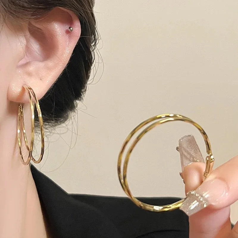 Oversize Gold Plated Hoop Earrings | Simple Thick Round Circle Stainless Steel Hoops for Women