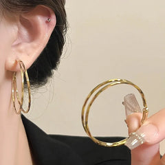 Oversize Gold Plated Hoop Earrings | Simple Thick Round Circle Stainless Steel Hoops for Women