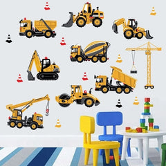 Cartoon Excavator Construction Wall Decals | Baby Boy Nursery Kids Room Stickers close-up view