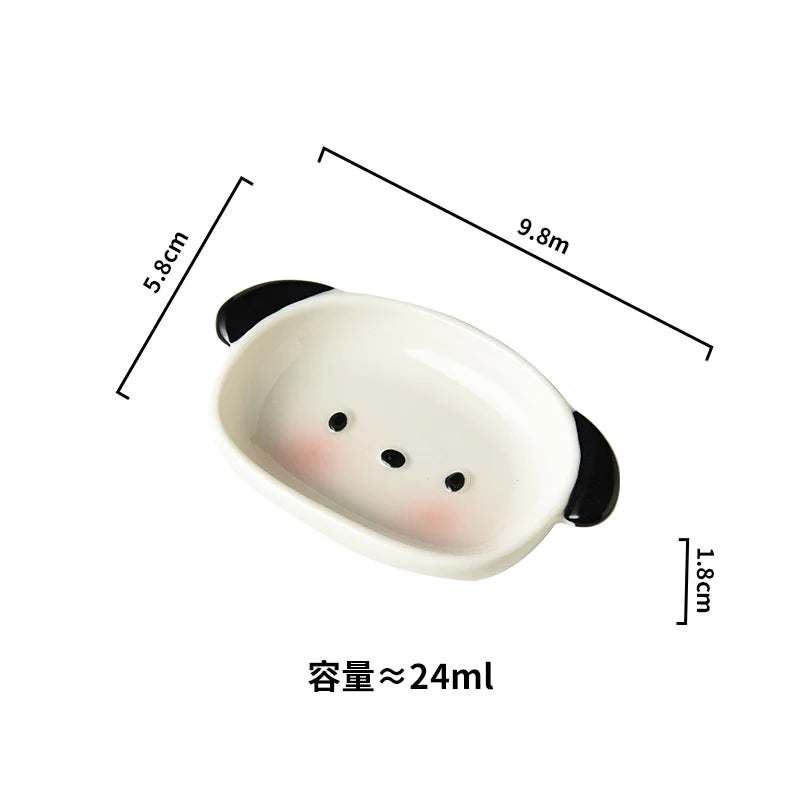 Cute Puppy Shaped Sushi Plate and Dipping Dish Set | 8 Inch Oval Ceramic Dinnerware detail view