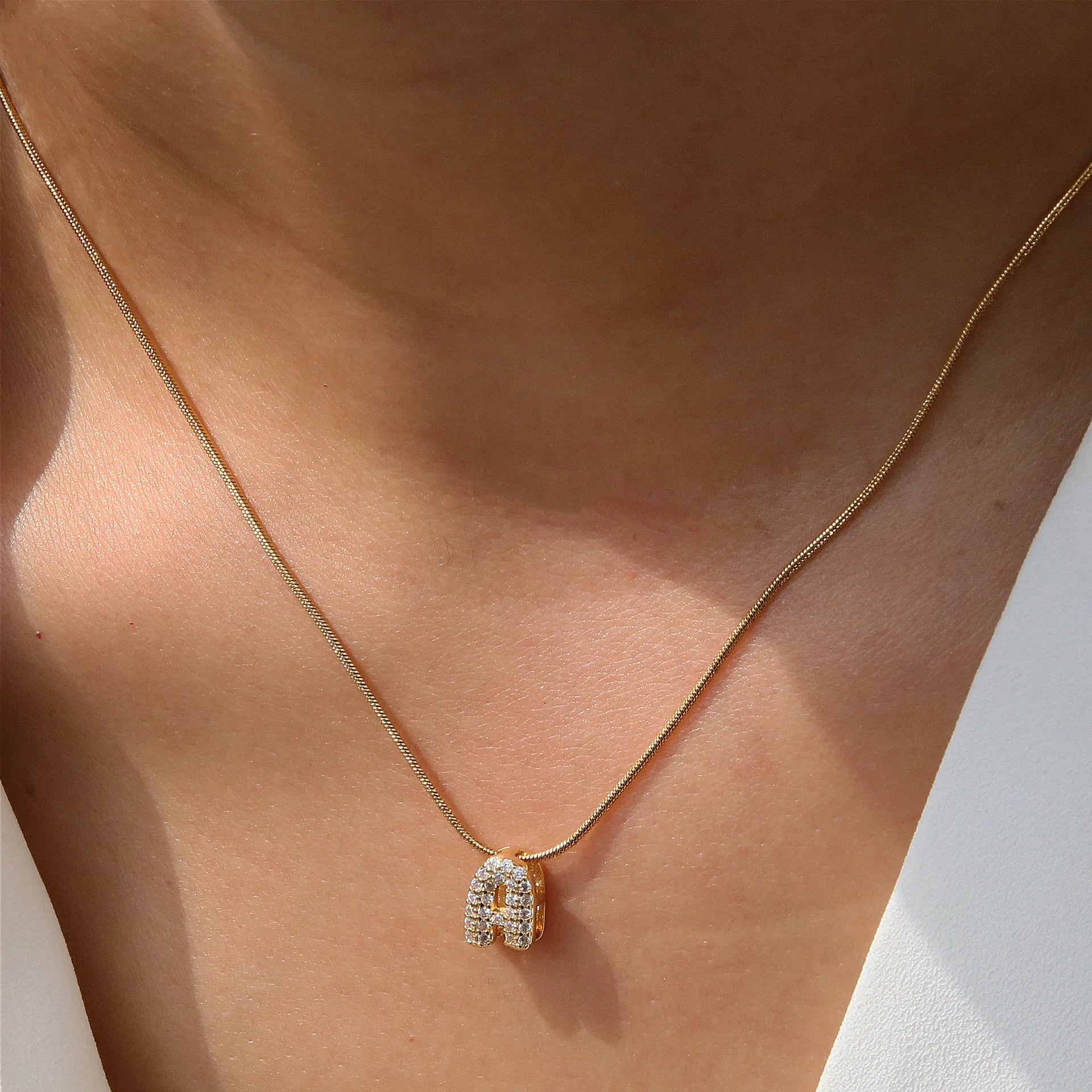 Fashion Tiny CZ Zircon Initial Alphabet Pendant Neckalce Gold Plated Stainless Steel A-Z Letter Neck