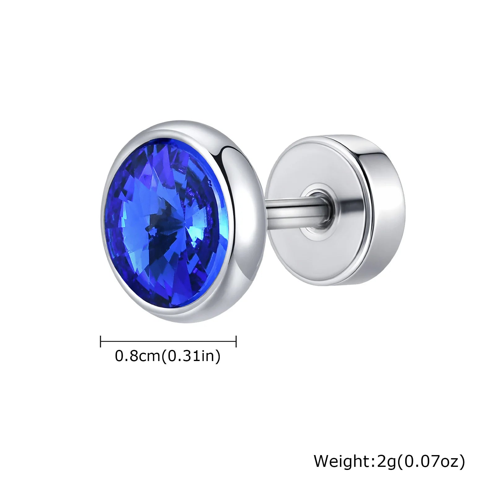 Stainless Steel Men’s Earrings | 8mm Multi-Faceted Screw Back Stud additional angle