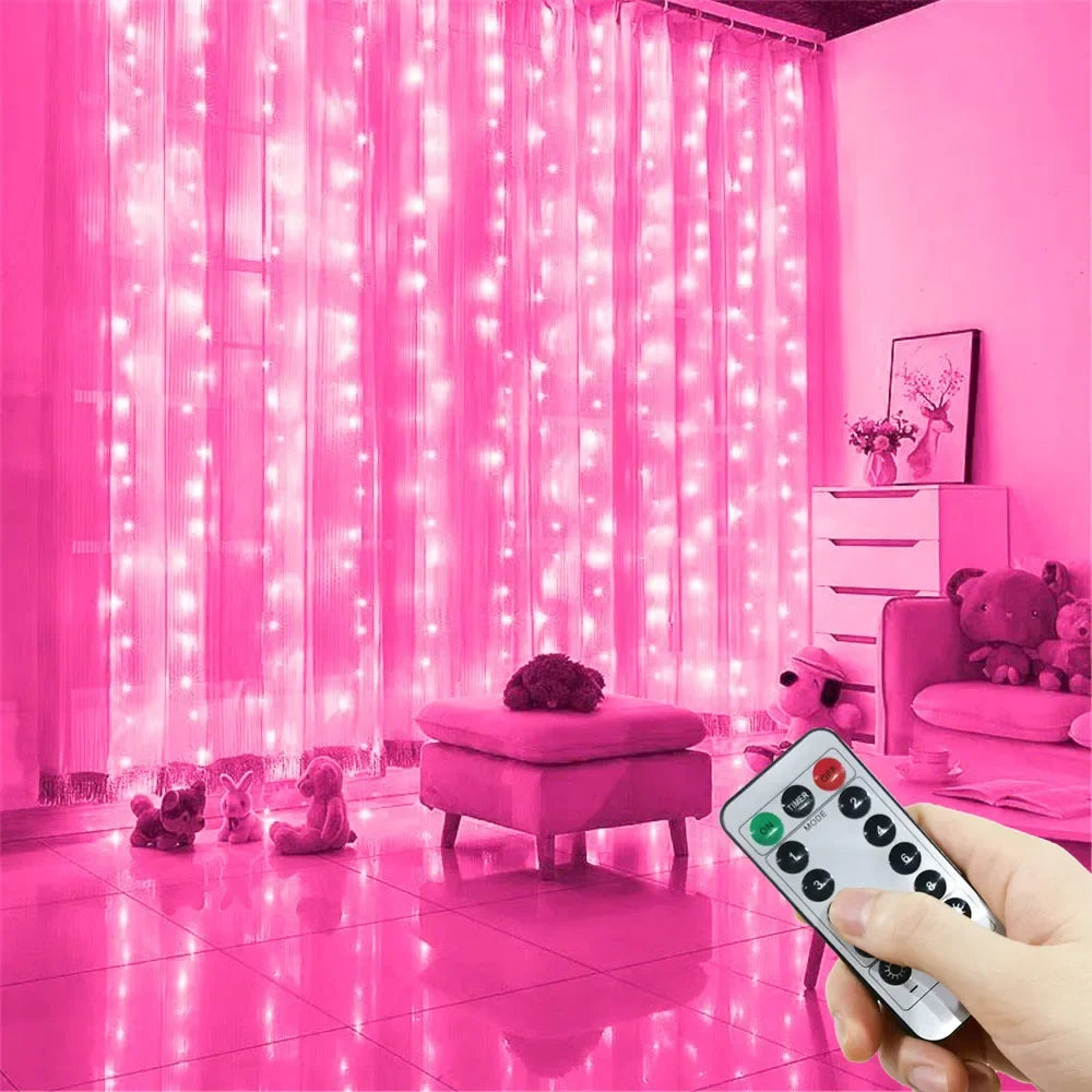 USB LED Curtain 8Modes Remote Control Lights Holiday Wedding Garland for Bedroom Li additional angle