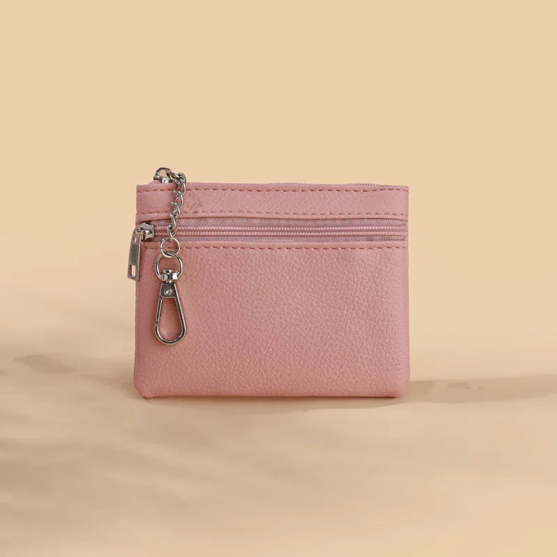 Mini Leather Card Holder Wallet | Compact Zipper Coin Purse for Women lifestyle view