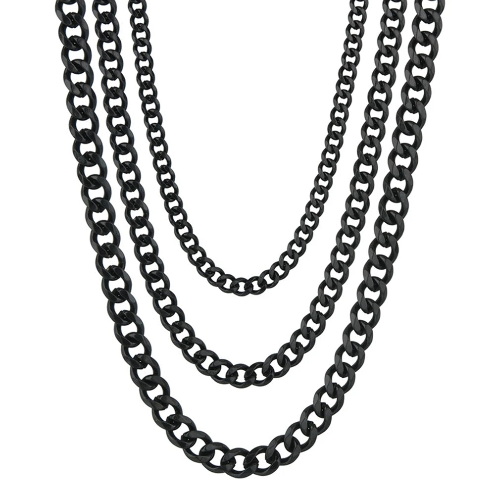 1 Piece Width 3.5/5/7mm Stainless Steel Gold/Black Color Punk Necklace Cuban Link Cha lifestyle view