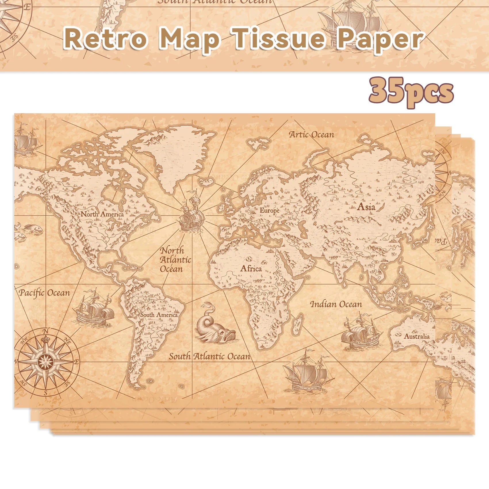 15/35pcs World Map Tissue Paper,Gift Box Wrapping Paper For Birthday Party Decoration, DIY Gift Packing Paper Party Supplies