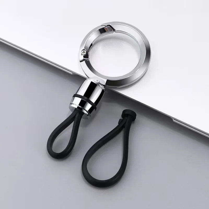 Men High-End Metal Keychain Simple Car Key Chain with Waist Hook Anti-Lo Leather Rope alternate view