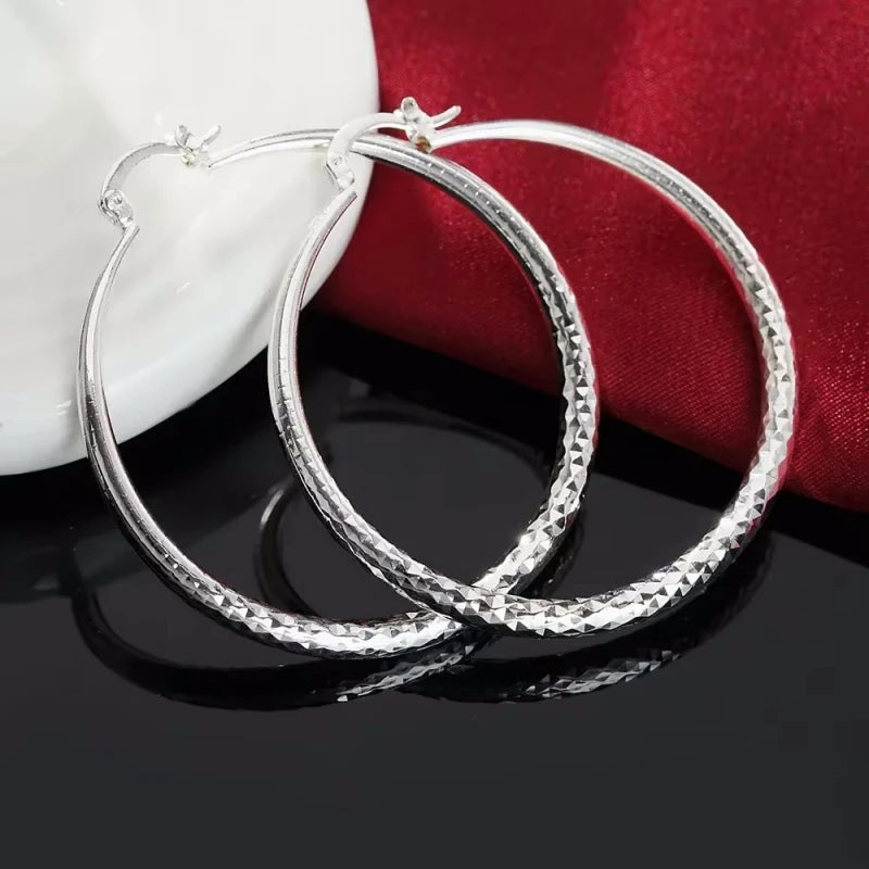 Charms fine 925 Sterling Silver 5CM circle hoop Earrings for Women fashion Pretty wed lifestyle view