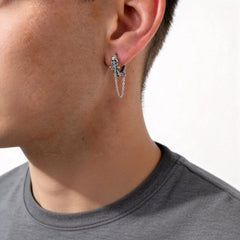 Vintage Cross Hoop Earrings for Men,Rock Punk Gothic Metal Pierced Huggies Earrings,Part detail view